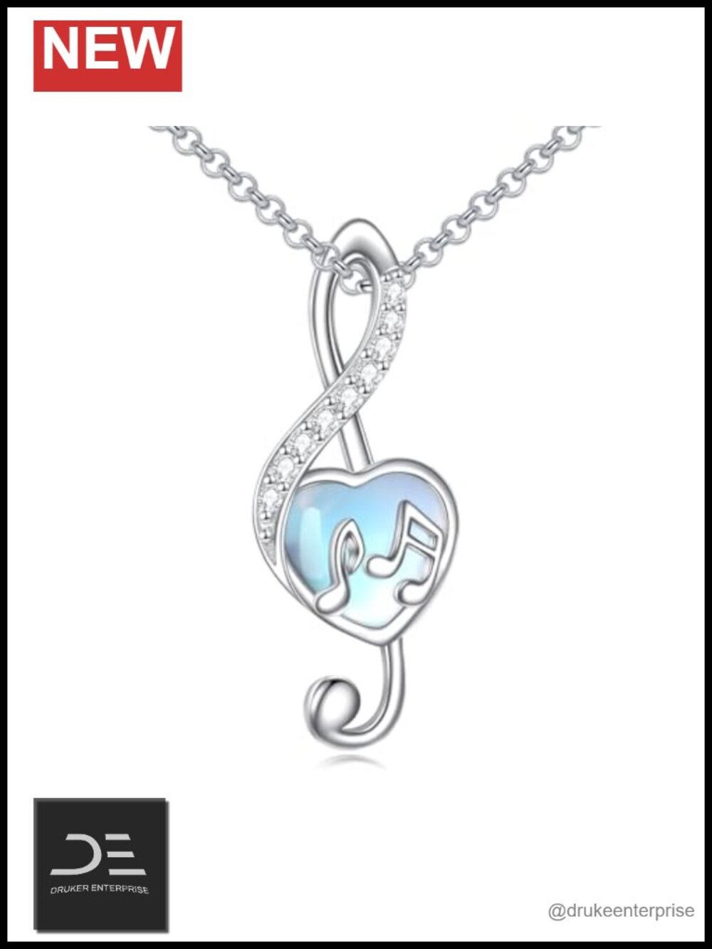 925 Sterling Silver Music Note Pendant Necklace Moonstone Jewelry Gift